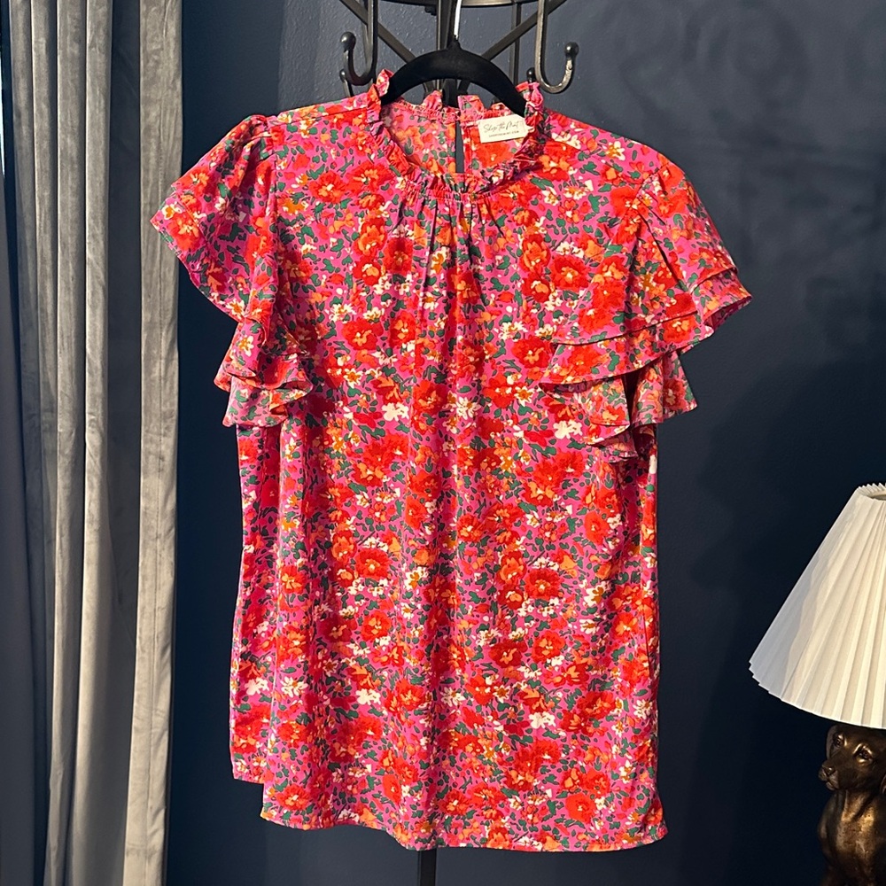 Vibrant Floral Ruffle Blouse